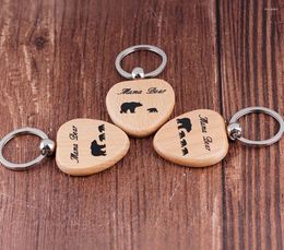 Porte-clés belle maman sculptée ours mignon bébés porte-clés en bois porte-clés coeur porte-clés anneau cadeau maman famille mères enfants