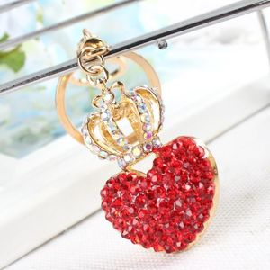 Keychains Lovely Crown Red Heart Keyring Leuke Rhinestone Crystal Charm Pendant Key Bag Chain Women Sieraden Verjaardagsfeestje Gift