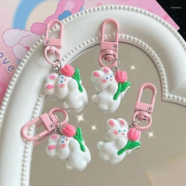 Porte-clés belle tulipe rose porte-clés douce fille amie cadeau cartable pendentif accessoires