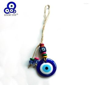 Keychains Lucky Eye Glass Blue Turkse kwaadaardige hangmuur Hangende kleurrijke kralen touwketendecoratie voor huis woonkamer auto LE51672815