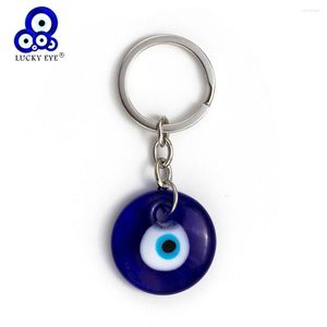 Porte-clés Lucky Eye Glass Evil Porte-clés 3cm Pendentif rond bleu pour hommes femmes bijoux de voiture EY138