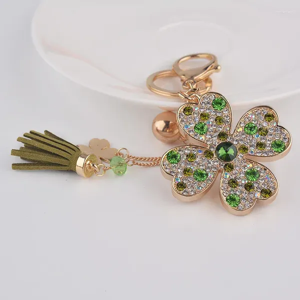 Kekands Lucky Quatre feuilles Clover Crystal Key Ring Chains