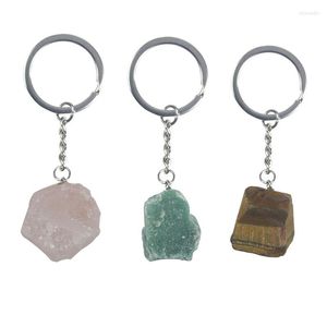 Keychains Lucky Geode Crystal Keychain Natural Stone Ring Handtas Charme Veel geluk en zegensleutel