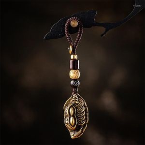 Keychains Lucky Leaf Peanut Brass Keychain Handgemaakte creatieve koperen hangers Breng rijkdom Chinese Feng Shui -auto Key Chain Hangende Charms