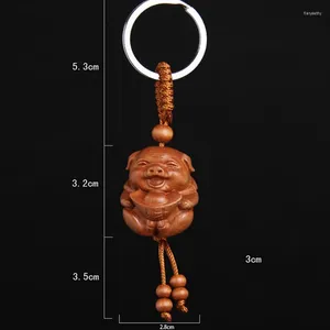 Porte-clés pendentif porte-bonheur 2024 cochon de l'année sculpture en bois porte-clés trésor chaîne cadeau décor pour sac hommes femmes