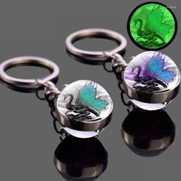 Keychains Luminous Glass Ball Key Chain Glow in the Dark Keychain Steampunk Cabochon Keyring handgemaakte geschenken voor mannen vrouwen enek22