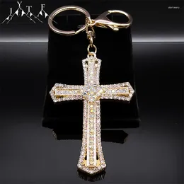 Porte-clés de luxe en strass, breloques croisées en métal, alliage de cristal, accessoires de sac de voiture, anneau, bijoux chrétien de Jésus