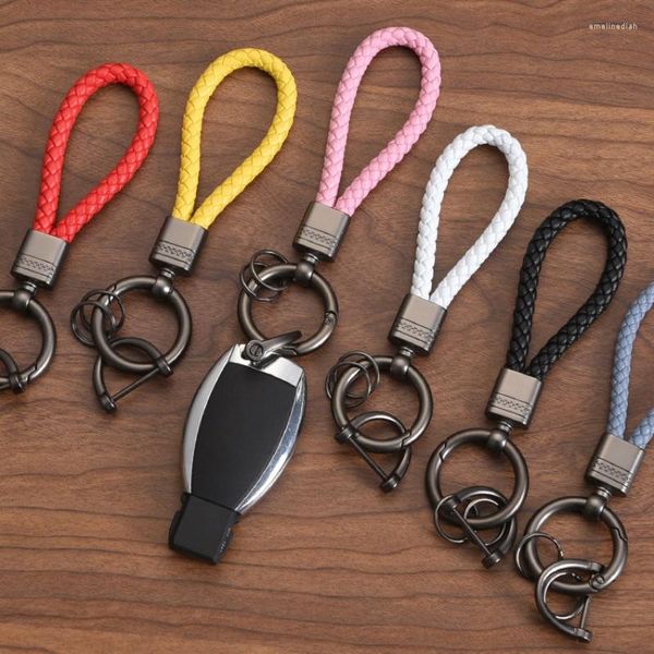 Llaveros de lujo de cuero genuino cordón cuerda auto llavero unisex color negro herradura hebilla coche llavero titular joyería