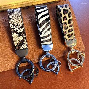 Porte-clés de luxe en cuir porte-clés hommes femmes créatif léopard zèbre serpent motif boucle longe voiture porte-clés porte-bijoux chaîne cadeau