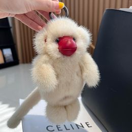 Porte-clés De Luxe Réel En Peluche Singe Pendentif Porte-clés Femmes Sac De Voiture Porte-clés Charmes Mignon Pom Homme Bijoux Cadeaux Enfants