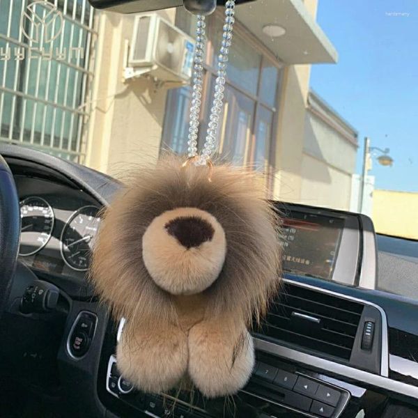 Keychains Luxury Real rex fur lion Pendant Pendant Femmes Femmes mignonnes en peluche Jouet enfants Brollets Sac Car Courte