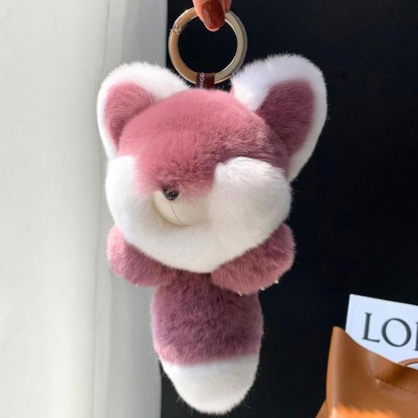 Keychains Luxury Real REX FUR Pendant Pendre Keychain Femmes Y Toys Sac Car Courteille de charme Accessoires Girl-Trinket Gift5973666