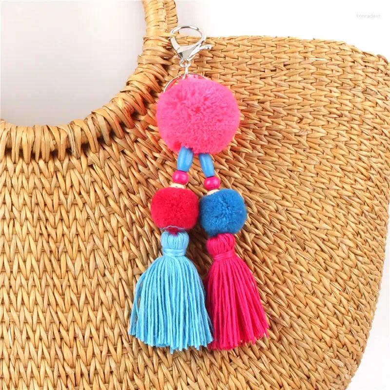 Keychains LZHLQ Colorful Pompones For Purse Cute Pom Tassels Pompom Women Bag Decoration Pendant Accessories Fashion Jewelry