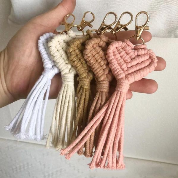 Llaveros Macrame Boho Llavero Hecho a mano Bolsa en forma de corazón Colgante Regalo Llaves de coche Día de la madre Accesorios de joyería de moda al por mayor