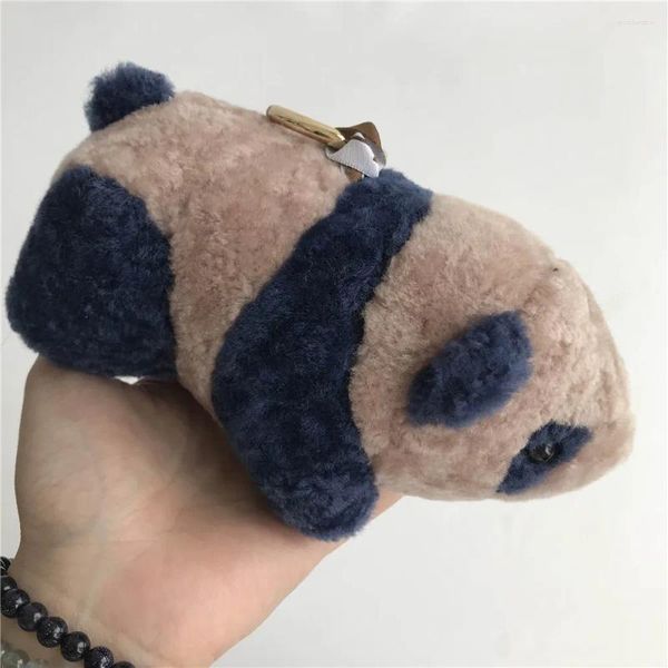 Porte-clés Magicfur - Véritable peau de mouton en fourrure de mouton Panda Charm Sac à dos Pendentif Voiture Porte-clés Enfants Poupée Porte-clés