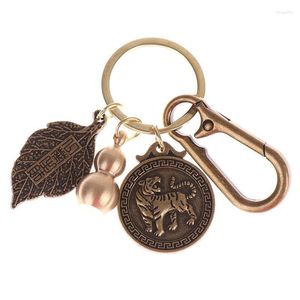 Keychains verdienen geld laat Chinese dierenriem tijger hanger messing pourd auto sleutelhanger hangerkeychains fier22