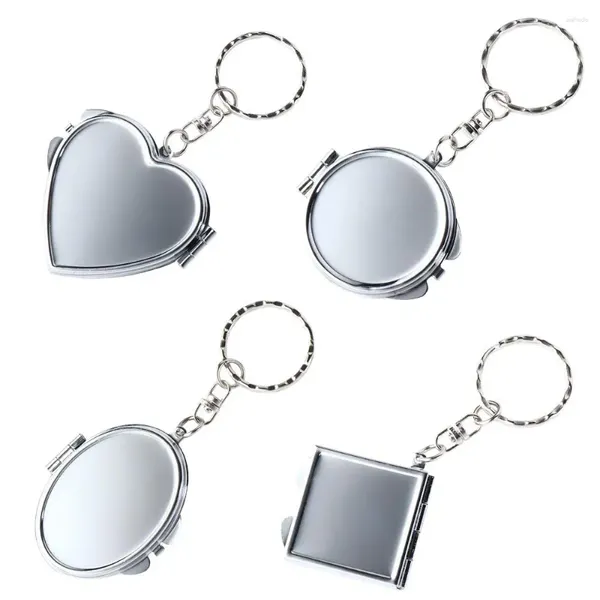 Porte-clés miroir de maquillage pliant, porte-clés en métal double face rond en forme de cœur, jouet pour filles