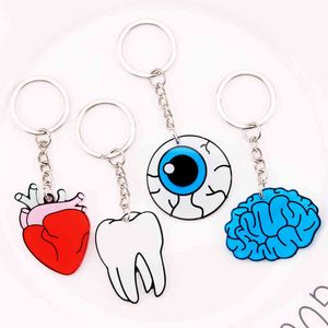 Keychains mannelijke en vrouwelijke hartvormige sleutelhanger, mooie cartoon, ogen, hersenen, tanden, kinderen geschenken