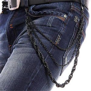 Keychains Men's Three Line Motorcycle Key Keten Denim Wortel Zwart 3 lagen Taille Punk Haakbroekbroeken Beltriem Hip Hop Sieraden