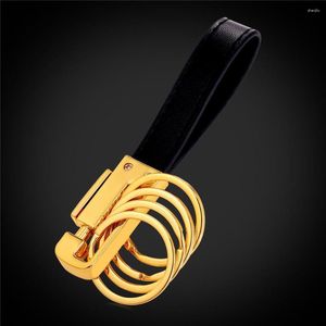 Porte-clés en cuir véritable pour hommes, avec multicouches, porte-clés de voiture classique plaqué or/noir, vente en gros, K2292Y