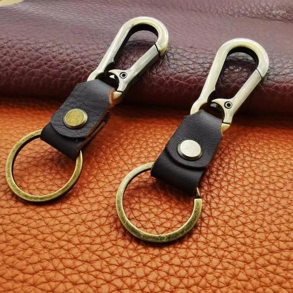 Porte-clés hommes taille suspendue boucle en métal en cuir voiture porte-clés pendentif simple peau de vache porte-clés pour femmes accessoires de porte-clés détachables