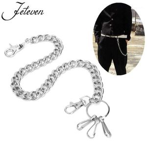 Sleutelhangers Heren Taille Sleutelhanger Zilver Heavy Rock Metal Hip Hop Gothic Punk Stijl Broeken Jean Biker Portemonnee Ring Lang 2607