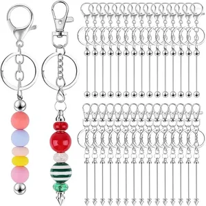 Keychains Barres de porte-clés de perle en métal perles de bricolage à la percées amovibles pour 30 pc