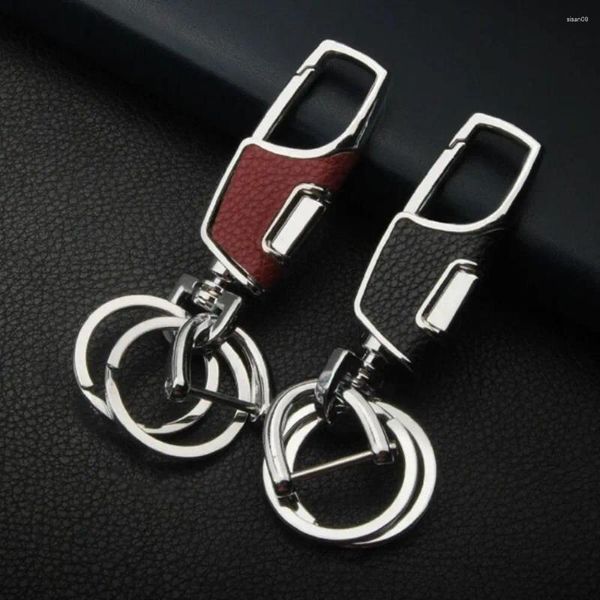 Porte-clés en métal voiture porte-clés cadeau rotatif double interrupteur en cuir porte-clés simple porte-mode anneaux boucle père