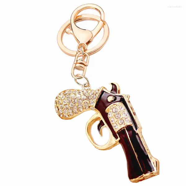 Porte-clés métal cristal noir pistolet Style porte-clés femmes sac porte-clés voiture porte-clés Porte Clef pendentif à breloques Chaveiros R156