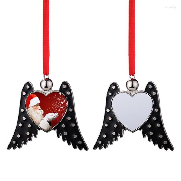 Llaveros Metal transferencia de calor ala de Ángel encanto decoración de Navidad cuerda roja con colgante en blanco en forma de amor para regalo conmemorativo de árbol