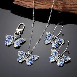 Porte-clés en métal creux papillon bleu mauvais œil, Vintage Turquie porte-bonheur Animal insecte sac voiture collier boucles d'oreilles bijoux