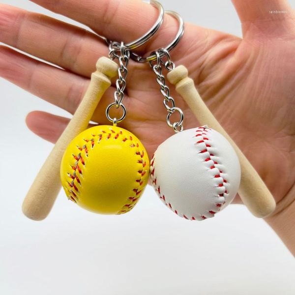 Llaveros Mini Béisbol Bate de madera Varilla y bola Llavero Aficionados al deporte Colgante para bolsa Coche Llavero Anillo Regalo