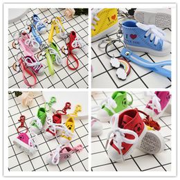 Keychains Mini Canvas 'I Love You' Small Shoes Sports Sneakers PVC Stripe Leather Rope Keychain voor mannen en vrouwen Charm Handtas