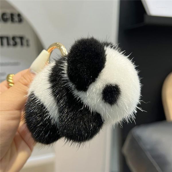 Keychains mini lindo panda real llavero peluche oso para niños bolsas para mujeres de juguete adorno de encimeras de encogimiento de llaves de automóvil