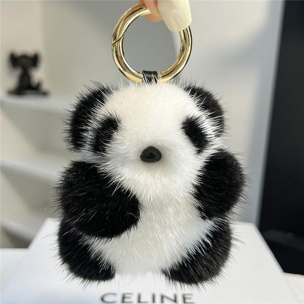 Llaveros Mini Panda lindo Llavero real Oso de peluche Juguete Niños Mochila escolar Colgante Mujer Coche Llavero Baratijas Regalo de cumpleaños clásico Llaveros Clave