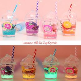 Keychains Mini Luminous Fruit Bubble Tea tasse porte-clés pour femmes Sac Sac mignon Simulation Toy Toy Pendant