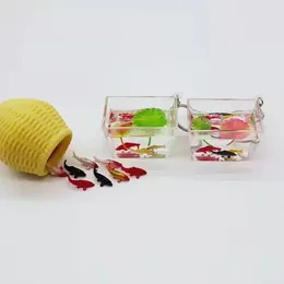 Keychains Mini Transparent petit réservoir de poisson or