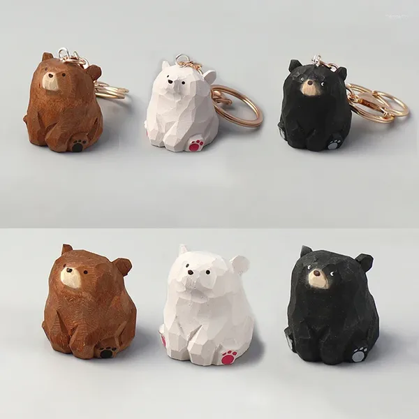 Llaveros Mini llavero de oso de madera, figuras talladas a mano de madera maciza, colgantes, llaveros, bolsas de animales lindos, adornos para llaves de coche, regalos