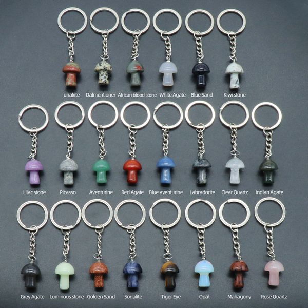 Porte-clés mélange de pierre naturelle, pendentif champignon, Mini Statue mignonne, breloques, joli porte-clés