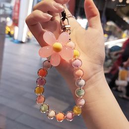 Keychains mobiele telefoon lanyard draagbare ins wind handkrande kristal sleutelhanger voor vrouwen korte anti-kosten pols touw macaron kleur kralen