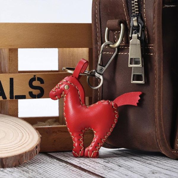 Porte-clés MPPM fait à la main en cuir de luxe cheval rouge pour sac à main mini sac charmes accessoires décoration porte clef cadeau femme en vrac