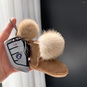 Keychains MPPM Luxe pluizige pompom echte echte lederen bootschoen sleutelhanger voor vrouwelijke auto sleutelhanger bagpack accessoires hanger