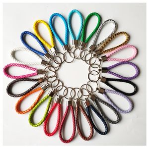 Porte-clés multicolore en cuir tissé corde porte-clés accessoires voiture coupe porte-clés cadeau pendentif