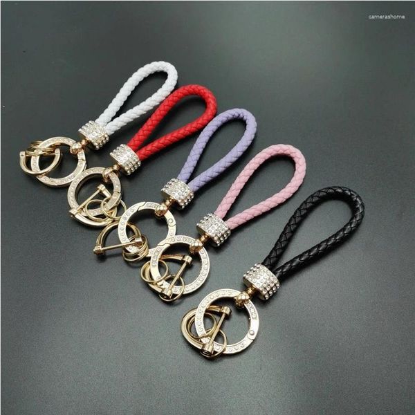 Keychains Multicolore Handledmated en cuir tressé Cordon clé Couple de mode Corde de poigne