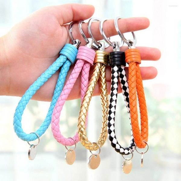 Llaveros Multicolor PU cuero trenzado tejido a mano cuerda llavero para hombres mujeres resistente DIY llavero Simple coche llaveros pareja regalo