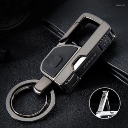 Porte-clés multifonctions de voiture, bande métallique, lumière LED créative en acier inoxydable, coupe-ongles, ciseaux, pendentif clé pour hommes