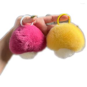 Porte-clés champignon mignon moelleux véritable boule de fourrure Rex pompon porte-clés sac à main pendentif porte-clés de voiture