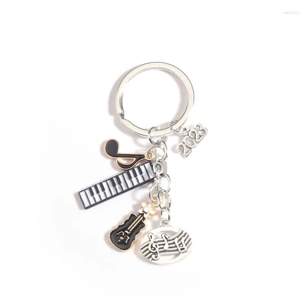 Keychins Music Keychain Notes Keyboard Guitar Guitar Key Ring Cadenas de maestro Pianista para mujeres Regalos de joyería hechas a mano Diy