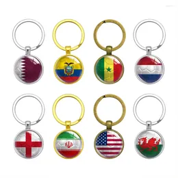 Porte-clés drapeau national rond porte-clés Qatar Équateur Sénégal Pays-Bas Angleterre Iran États-Unis Pays de Galles Football Porte-clés Cadeau Ami