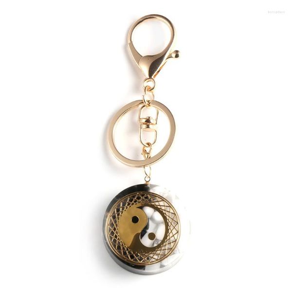 Porte-clés puces naturelles gravier Tai Chi Yin et Yang Orgone pendentif Orgonite énergie voiture suspendus porte-clés guérison Reiki bijoux